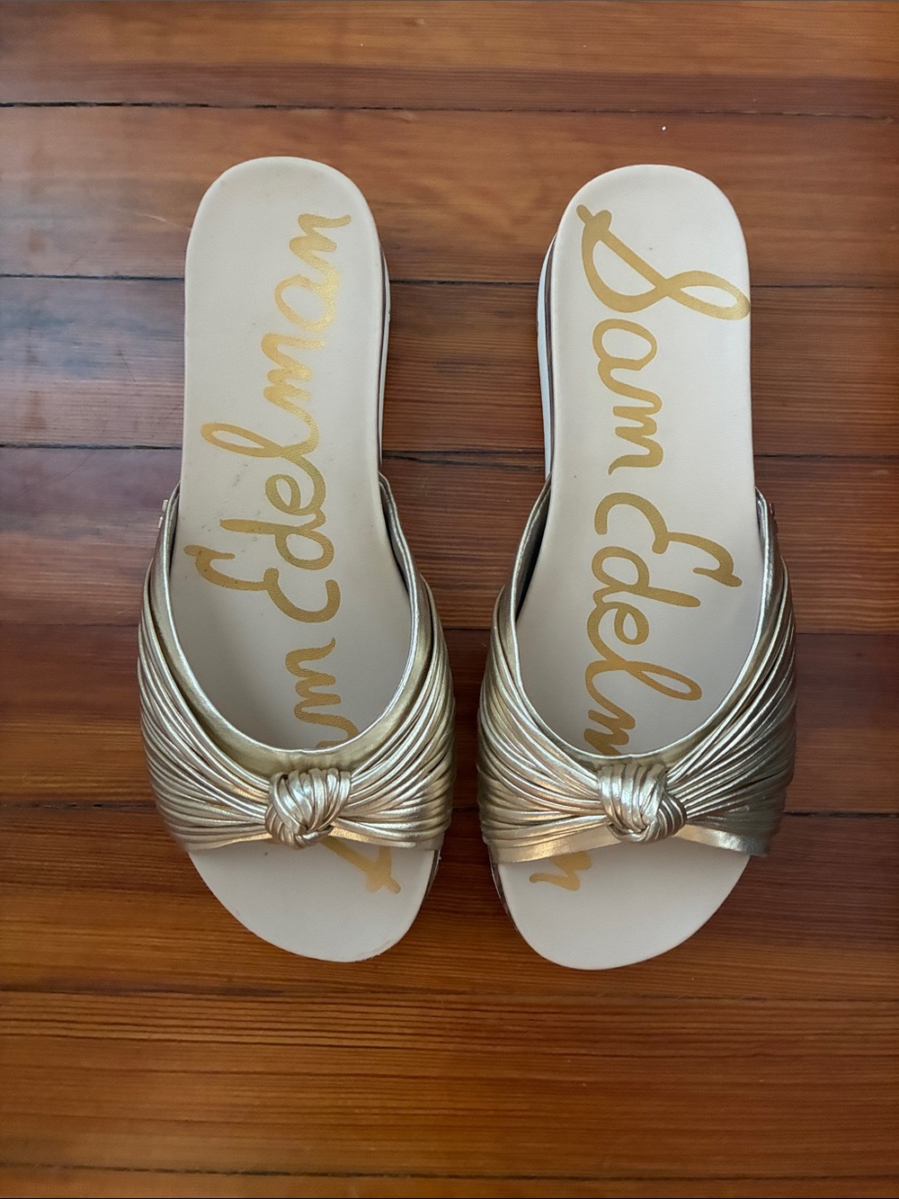 Sam Edelman Metallic Gold Knotted Slide Sandals